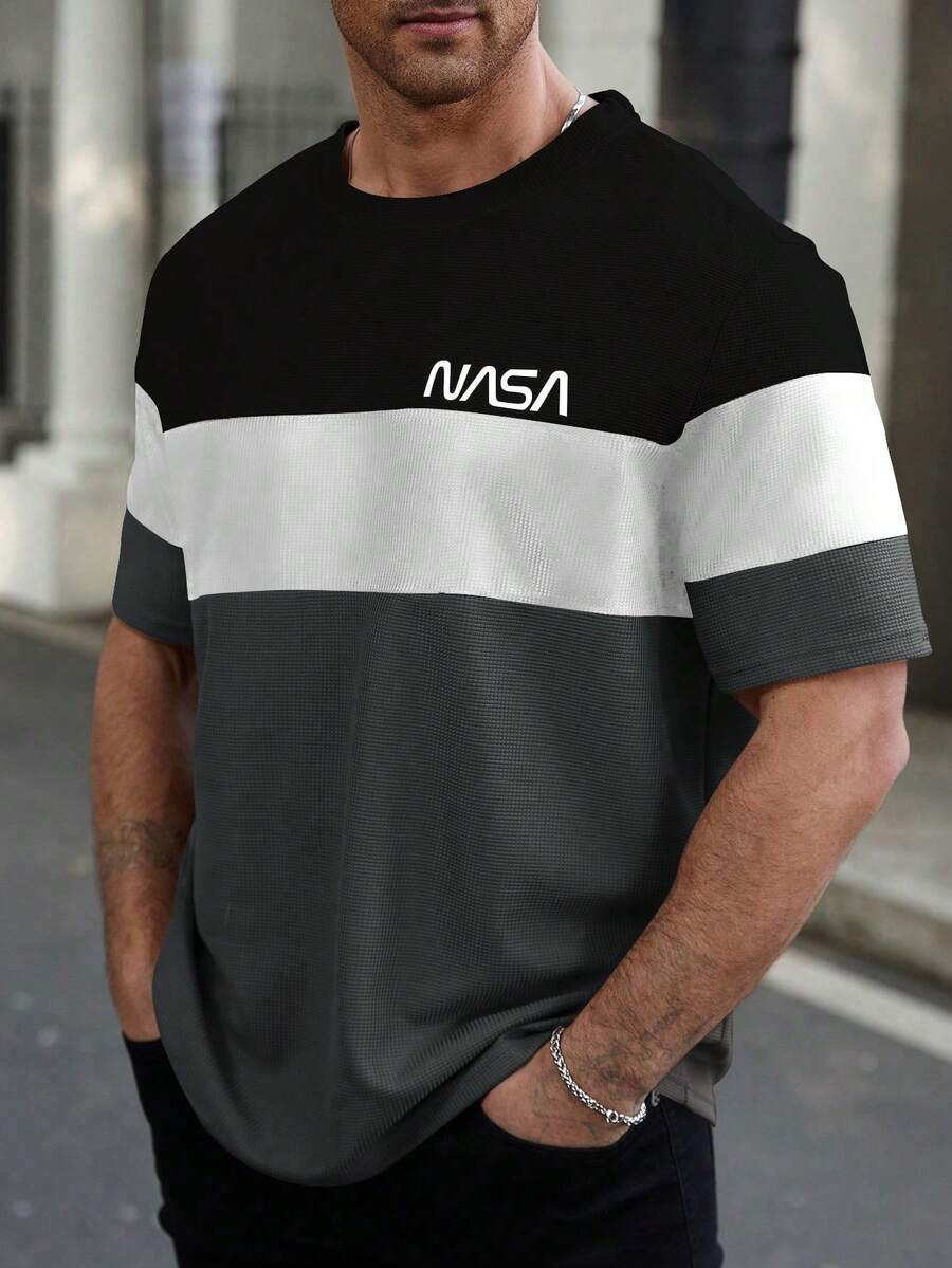 Manfinity Homme 加大码男士撞色圆领短袖T恤 - 彩色 - 查看 1