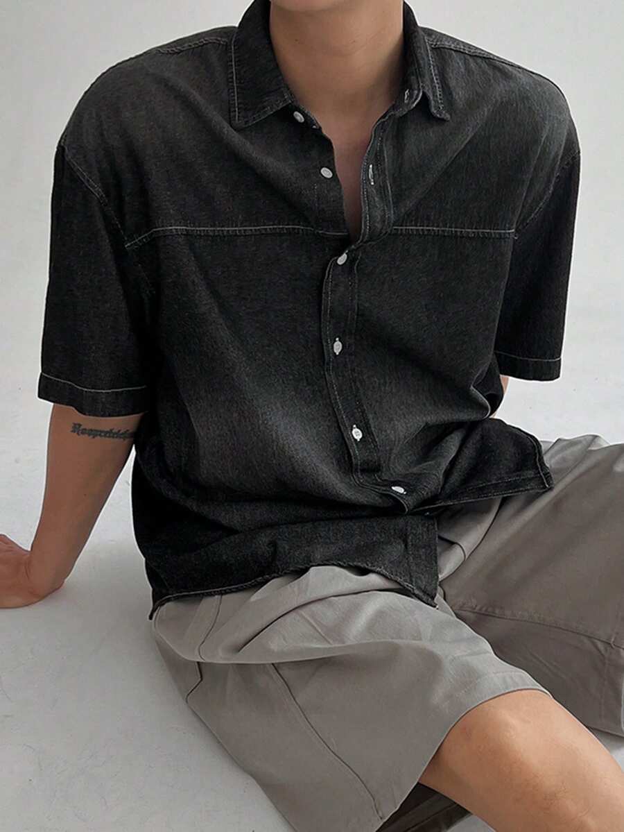 DAZY Áo sơ mi denim ngắn tay rách dành cho nam, mùa hè. - màu đen - Xem 1