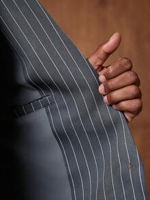 AKNOTIC Business Casual 男士梭织休闲宽松长袖外套和直筒裤套装 男士正装 Manfinity 西装裤套装 男士细条纹西装 男士两件套西装 - 黑色 - 查看 8