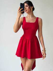 Firerie Vestido mini elegante de mujer con lazo, espalda descubierta y silueta de línea A con diseño de mariposa para fiestas y el Día de San Valentín - Burdeos - Ver 7