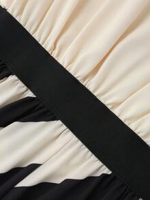 GlowEve Rochie de damă cu dungi, model patchwork, linie A, talie flatantă, elegantă, de zi cu zi, pentru vacanță, naveta, la modă, întâlnire, stil francez, stradă, retro, versatilă, cu mânecă scurtă, culoare caisă și dungi, patchwork, nouă, lungime medie - Multicolor - Vizualizare 6