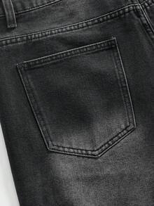 ROMWE MEN Street Life Quần short denim nam casual phong cách đường phố, thích hợp mặc hàng ngày đi làm, in chữ "ngọn lửa" và đính đá, kiểu dáng wash, mùa hè. - màu đen - Xem 3