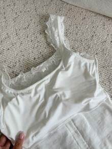 DAZY Romantic Lace Ruffle Trim Self-Padded Camisole Top For Women - White - View 6