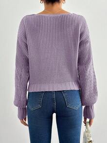 SHEIN Cottnline Casual Solid Color Drop Shoulder Cardigan, Autumn - Lilac Purple - View 2