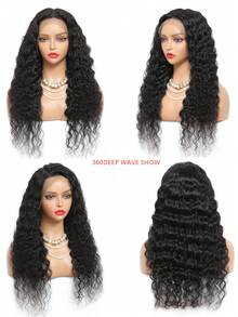 Tóc giả ren toàn bộ 360 độ, kiểu sóng sâu, ren trong suốt, tóc thật, dài 12-20 inch, dành cho nữ, mật độ 150%, ren đã được tỉa sẵn, màu đen, thích hợp làm kiểu tóc cô dâu cho tiệc cưới, 100% làm thủ công, ren toàn bộ không lộ. - Natural Black - Xem 3