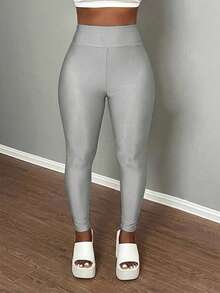 Slaydiva Minimalist Basic Casual Outdoor Halter Backless Mock Neck Zipper Knit Ribbed Women's Jumpsuit - A - Light Grey - View 7