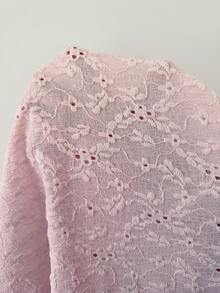 SHEIN Áo ngủ hai dây màu hồng thanh lịch, viền ren, khoét rỗng, chất liệu jacquard, thích hợp mặc nhà cho nữ. - Hồng - Xem 7