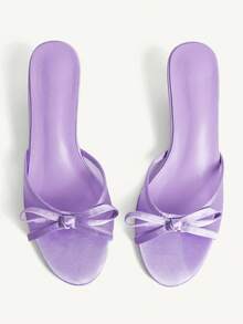 CUCCOO CHICEST Women Shoes Purple Satin Satin Mesh Splicing Fashionable Elegance Comfortable Spring And Summer Bow Elements Kitten And Slippers Summer Shoes - Purple satin - View 2