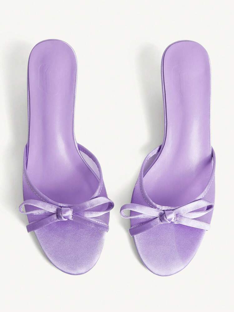 CUCCOO CHICEST Women Shoes Purple Satin Satin Mesh Splicing Fashionable Elegance Comfortable Spring And Summer Bow Elements Kitten And Slippers