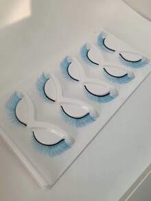 5 Pairs Colored False Eyelashes Cat Eye Blue Mink Effect Lashes For Cosplay Fluffy Soft Criss Cross Natural Look Strip Lash Makeup Tools - Blue - View 8