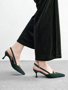 CUCCOO BIZCHIC Women's Burgundy Bow Decor Work Pumps For Christmas Spring Shoes - Green PU - View 3