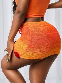 BamGleam New Ombre Color Short Fitted Floral Knit Mini Skirt For Women - Multicolor - View 2