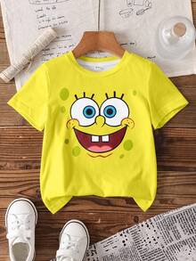SpongeBob SquarePants | SHEIN 3件/包 幼儿男童卡通印花短袖T恤 - 彩色 - 查看 7