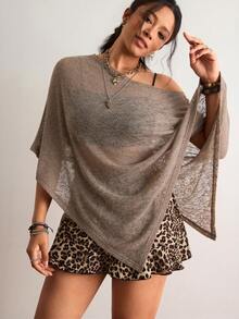 Freevana Áo dệt kim kiểu Bohemian cổ điển màu kaki khoét rỗng, tay cánh dơi rộng rãi, kiểu dáng thoải mái, thích hợp mặc hàng ngày. - Màu Khaki - Xem 3