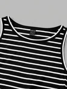 Modmama Maternity Solid Color + Striped Print Fitted Sleeveless Dress - Black - View 13