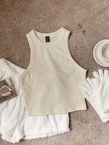 Comfortcana Women's Solid Color Ribbed Brushed Camisole, Suitable For Daily Wear - Apricot - View 5