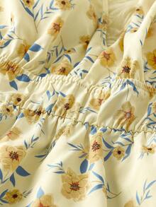 Sweetra 大码女式露背度假风印花吊带连体衣，双层荷叶边下摆 - 黃色 - 查看 3