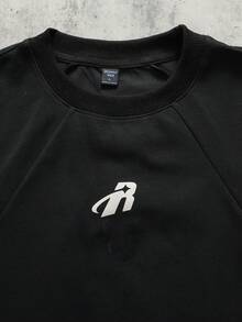 ROMWE MEN Essentials Men's Loose Raglan Patchwork Short T-Shirt, Retro Street Style - Black - View 2