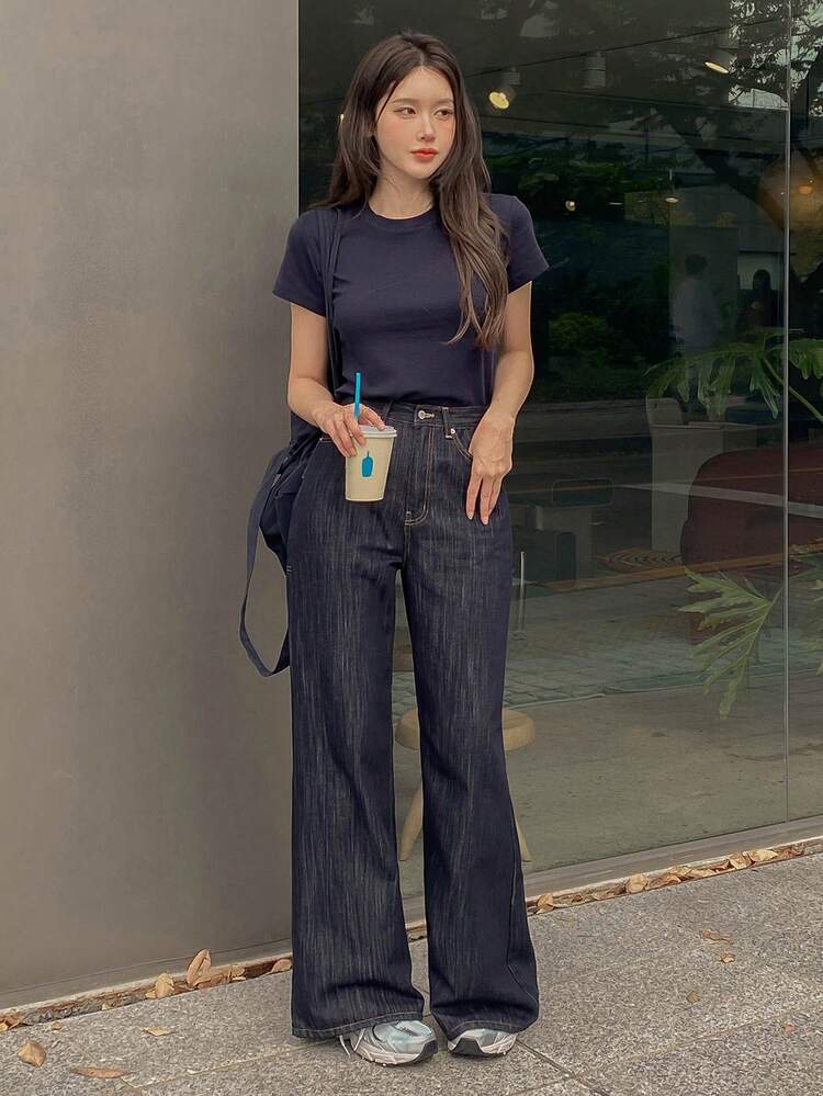 Versatile Slim Fit Round Neck Loose T-Shirt Short Sleeve Top, Women Summer