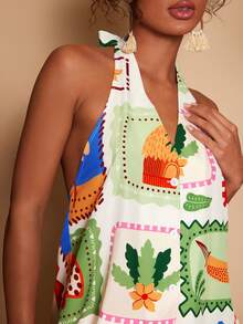 Travachic 2026 New Women's Halter Neck Printed Backless Tie-Up Crop Top + Shorts 2 Piece Set - Multicolor - View 7