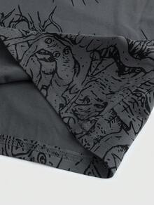 ROMWE MEN Street Life Men's Batwing Sleeve Printed Short Sleeve T-Shirt, Suitable For Everyday Wear In Spring/Summer - Dark Grey - View 7