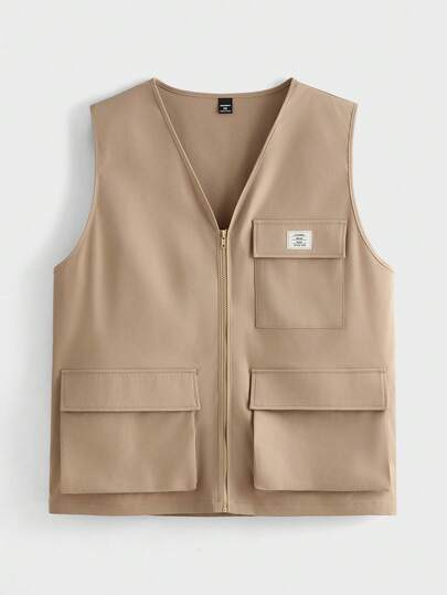 EASEVO 男士加大码V领拉链口袋休闲背心