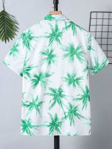 Vacation Printed Collared Woven Shirt For Teenage Boys - Green - View 2