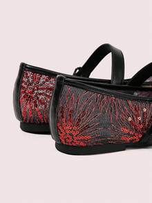 CUCCOO DOLLMOD Women's Shoes Mesh Embroidery Decorative Flat Bottom Mary Jane - Rouge Casaque - View 10