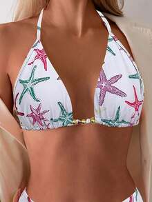 SHEIN Swim Ensemble de bikini imprimé étoile de mer pour vacances à la plage - Multicolore - Voir 3