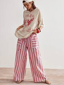 Bohemela Women's Casual Loose Woven Striped Pants - Multicolor - View 6