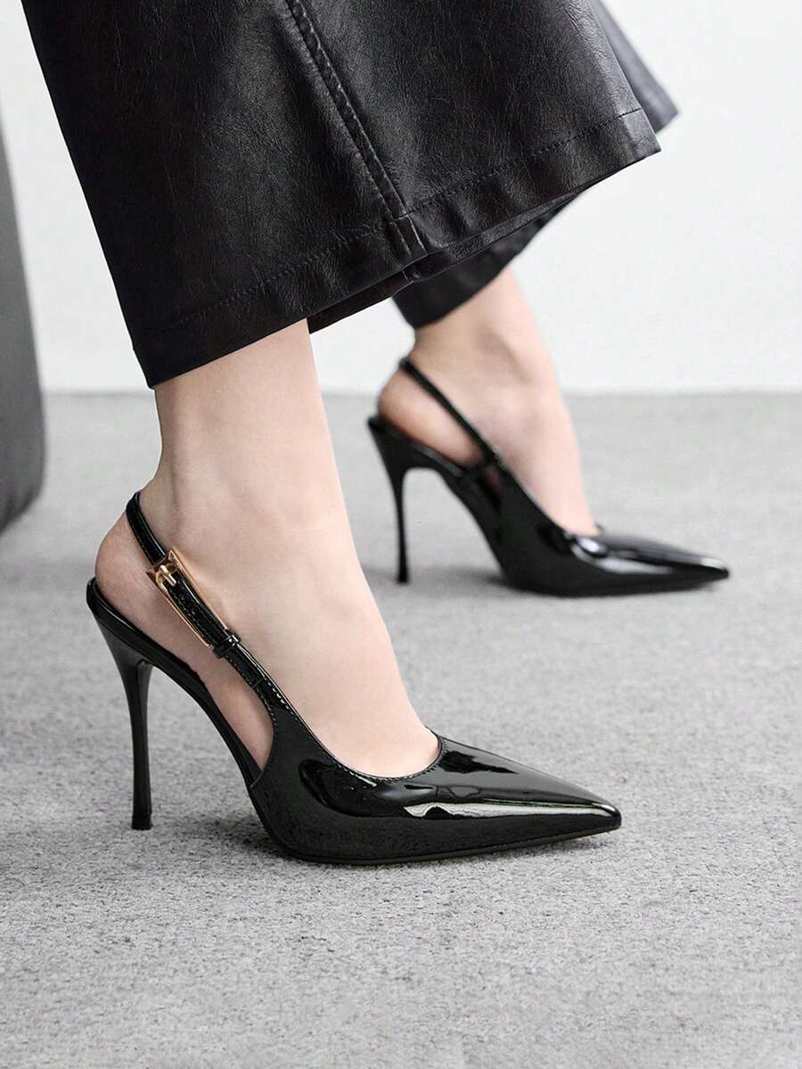 CUCCOO BIZCHIC Zapatos de tacón alto con decoración de tirante y lazo para mujer, color vino tinto, zapatos de primavera para vacaciones de primavera, Pascua y Navidad - PU negro - Ver 1