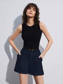 BizChic Loose Shorts Business Formal Vacation Style Slouchy Street Style Commute - Navy Blue - View 3