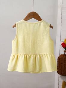 SHEIN Young Girl Summer Casual Sleeveless Shirt With Bow Decor - Yellow - View 2
