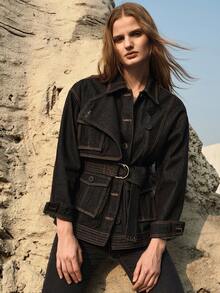 MOTF PREMIUM ÁO KHOÁC DENIM NỮ THU ĐÔNG CÓ TÚI TIỆN DỤNG VÀ KHÓA KIM LOẠI - Màu xanh hải quân - Xem 6