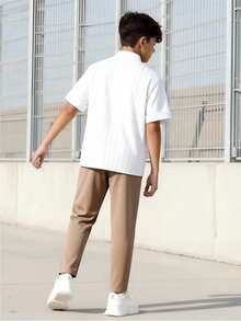 SHEIN Explorewe 2pcs/Set Tween Boy Casual Collegiate Style Simple White Shirt And Trousers Outfit - Multicolor - View 2