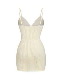 GlowEve Fashionable New Summer Sexy Vacation Spaghetti Strap Waist Cinched Neck Shell Patchwork Asymmetrical Hem Drawstring Short Dress For Women - Apricot - View 2