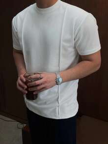 DAZY Men's Solid White Short Sleeve Crew Neck T-Shirt, Summer - White - View 5