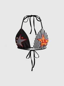 ROMWE Avant Áo bikini nữ kiểu thể thao cổ điển gợi cảm với họa tiết ngôi sao năm cánh thêu. - Nhiều màu - Xem 1