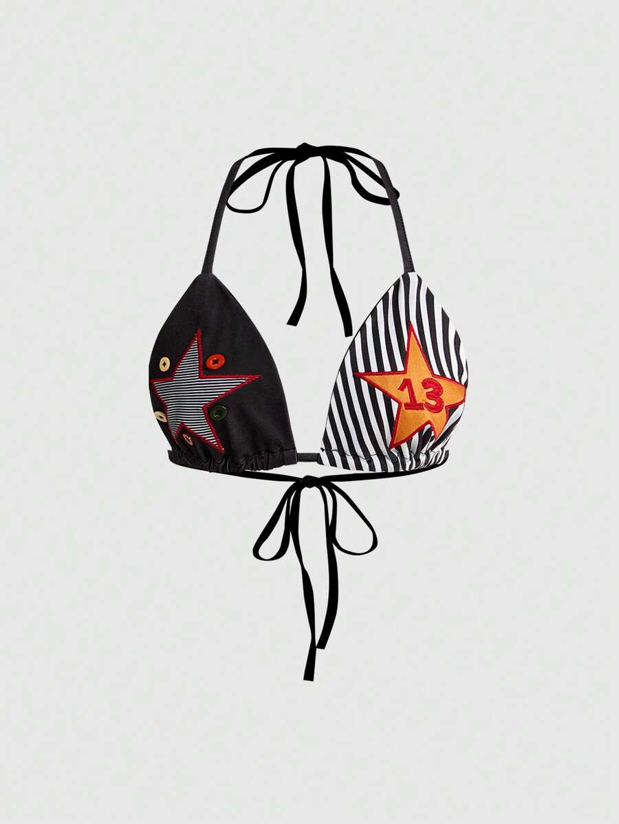 ROMWE Avant Áo bikini nữ kiểu thể thao cổ điển gợi cảm với họa tiết ngôi sao năm cánh thêu. - Nhiều màu - Xem 1