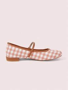 CUCCOO DOLLMOD Sepatu Mary Jane Wanita Motif Kotak-kotak Cokelat Muda, Ujung Persegi Datar, Sepatu Hak Rendah yang Lucu dengan Gaya Kampus, Cocok untuk Musim Semi, Paskah, Natal - Coklat Berkarat A - View 9