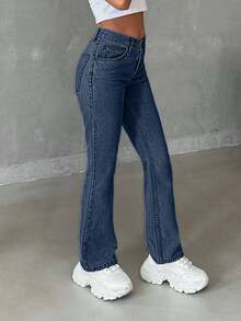 EURMUSE Jeans évasés taille haute et courts pour femmes, couleur unie - Jean bleu - Voir 5