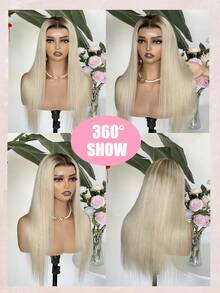 Balayage Ash Blonde Human Hair Wig 13x4 Transparent Swiss Thin Lace Front Wigs Human Hair Cream Blonde Straight Tiny Knots Virgin Human Hair Wigs For Party Vacation - SP18/22 - View 4