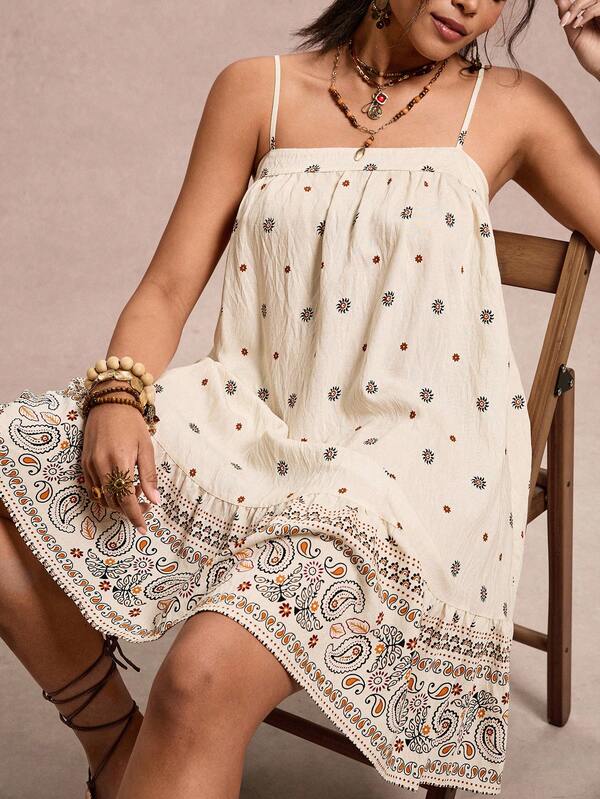 Freevana Vestido corto sin mangas con estampado tropical de animales y plantas, para talla grande, atuendo casual de vacaciones