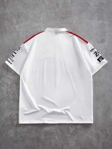 ROMWE MEN Unisex Lässig Kontrast Kragen Kurzarm Poloshirt, Slogan Muster Loose Fit, Professionelles Club Shirt - Verschiedenfarbig - Übersicht 2