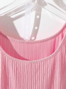 Franclia Women's Solid Color Round Neck Short Sleeve Fitted Casual T-Shirt - Pink - View 4