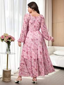 Modelyn Große Größen Elegantes Kleid für Damen mit Blume Muster, Herzausschnitt, Rüschen und Ballonärmeln - Verschiedenfarbig - Übersicht 2