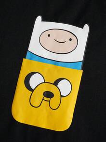 ADVENTURE TIME X SHEIN Plus Size Men's Cartoon Print Long Sleeve Top And Pants Pajama Set, - Black - View 7