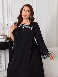 Modelyn Plus Size Embroidered Dress, Elegant For Evening Party And Formal Occasions - Black - View 3