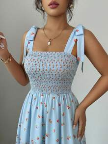 Rafferiza Đầm nghỉ mát in hoa thanh lịch dành cho nữ, thích hợp cho mùa hè. - Màu xanh nhạt - Xem 5