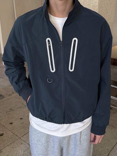 DAZY Men's Outdoor Jacket With Contrast Color Pockets And Prints, Suitable For Spring And Autumn